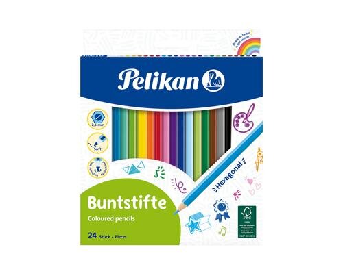 Pelikan Buntstifte sechseckig dünn, 24 Farben
