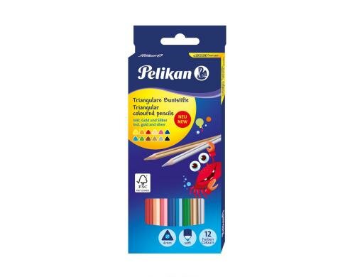 Pelikan Buntstifte dreieckig dünn, 12 Farben inkl. gold und silber