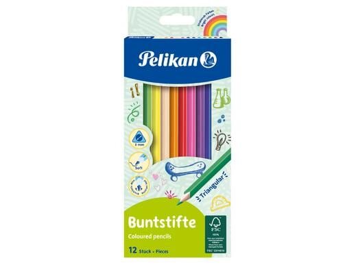 Pelikan Buntstifte dreikant dünn, 12 Farben