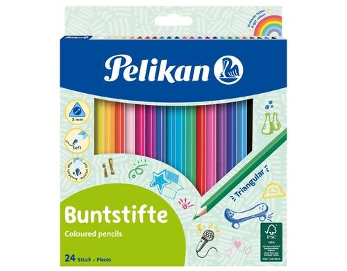 Pelikan Buntstifte dreikant dünn, 24 Farben