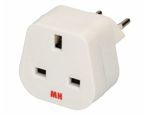 Reiseadapter 3-Pol England auf Stecker Schweiz weiss