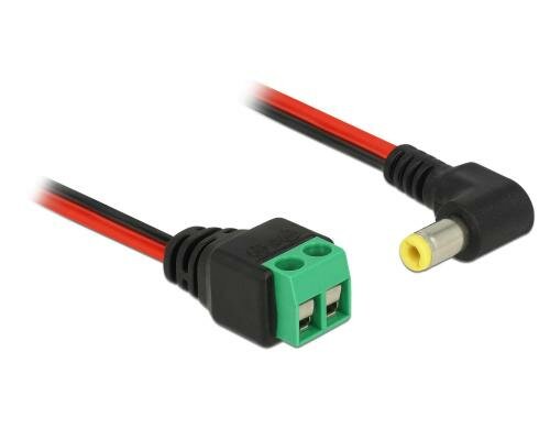 Delock DC Stecker zu 2 Pin Terminalblock DC 5,5 x 2,5 mm Stecker, 30 cm, Gewinkelt