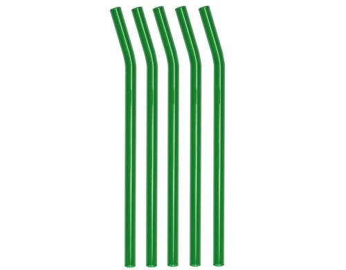 Strawganic Glasstrohhalme Set grün gebogen, 5 Stück 21cm, ink. Reinigungsbürst