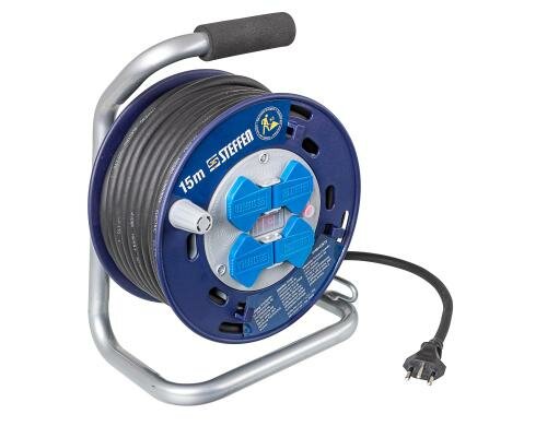 STEFFEN STERO LOOP Kabelrolle 15m Kunststof 4xT13, 3x1.5, Thermo, Konusbremse, Deckel