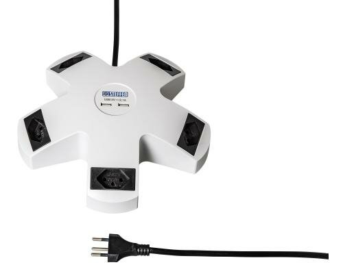 STEFFEN Steckerleiste STEBA VARIABL, 5xT13 2xUSB, 3m Kabel, schwarz/weiss