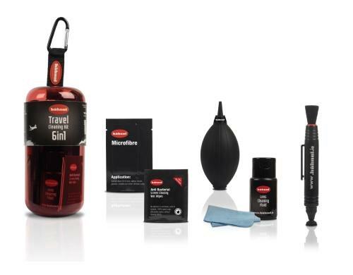 Hähnel 6in1 Reise-Reinigungs-Set Blasebalg, Mikrofasertuch, Pinsel, Fluid