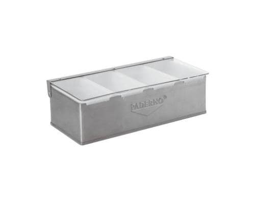 Paderno Beilagenbuffet Edelstahl 32x16cm 4 Behälter, LxBxH: 32x16x10cm