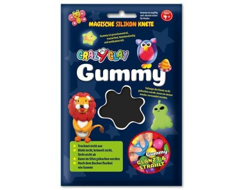 CrazyClay Modelliermasse Gummy schwarz Silikon-Basis, trocknet nie aus
