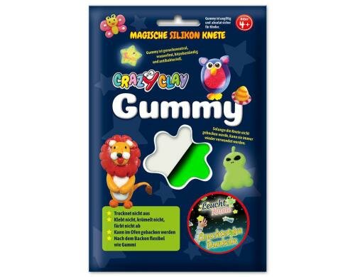 CrazyClay Modelliermasse Gummy Leuchtfarbe weiss, Silikon-Basis, trocknet nie aus