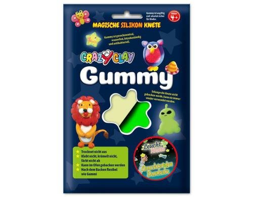 CrazyClay Modelliermasse Gummy Leuchtfarbe gelb, Silikon-Basis, trocknet nie aus
