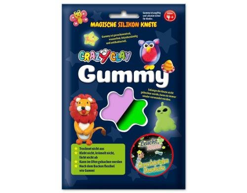 CrazyClay Modelliermasse Gummy Leuchtfarbe violett, Silikon-Basis, trocknet nie aus