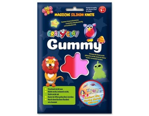 CrazyClay Modelliermasse Gummy Thermo rot, Silikon-Basis, trocknet nie aus