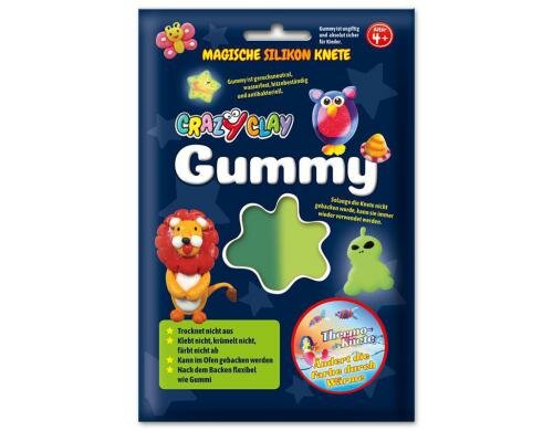 CrazyClay Modelliermasse Gummy Thermo grün, Silikon-Basis, trocknet nie aus