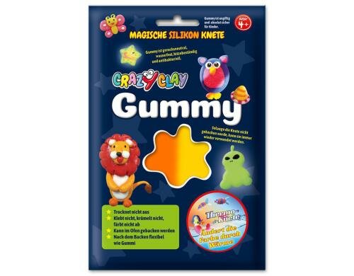 CrazyClay Modelliermasse Gummy Thermo orange, Silikon-Basis, trocknet nie aus