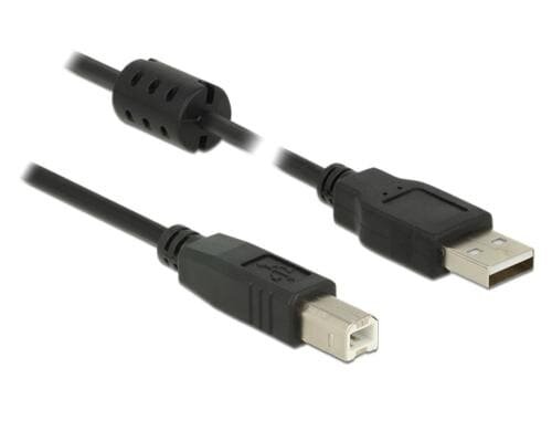 USB2.0-Kabel A-B: 5m mit Ferritkern, schwarz