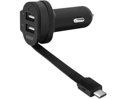 XQISIT Car Charger 6A Single USB+USB C schwarz
