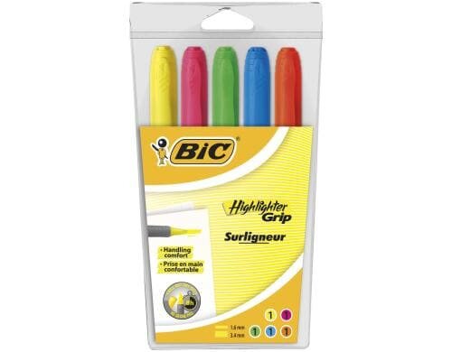 Bic Highlighter Grip Leuchtstift assortiert, 5 Stück