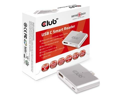 Club 3D, Smart-Reader USB C Ausgang: USB A, SD, Micro SD, Micro USB