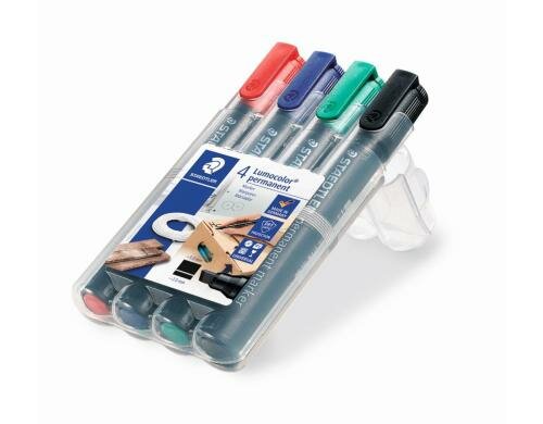 STAEDTLER 350 Marker Lumoc. Perm. 4St Box Strichstärke:ca.2-5mm,Schreibfarbe:r/b/g/s