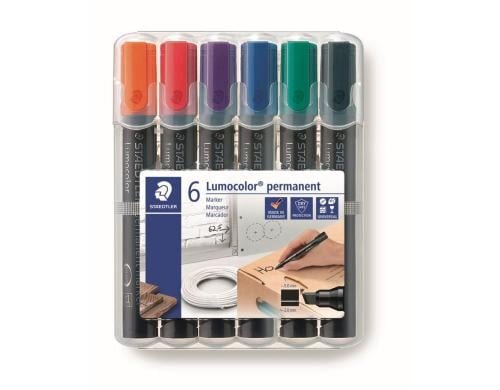 STAEDTLER 350 Marker Lumocolor perm 6St Strichstärke:ca.2-5mm,Schreibfarbe:r/b/g/s