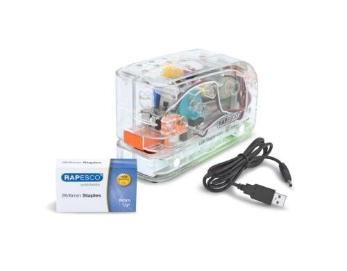 Rapesco 626EL Automatisches Heftgerät USB/Batterie, transparent