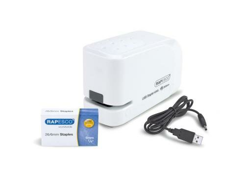 Rapesco 626EL Automatisches Heftgerät USB/Batterie, weiss