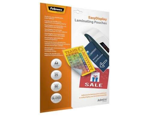 Fellowes Laminierfolien Admire Easydisplay 80 Micron, 25 Stück, A4