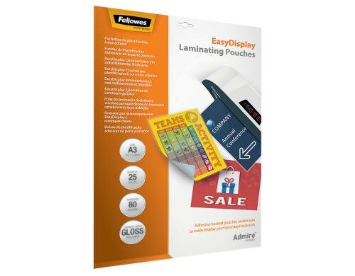 Fellowes Laminierfolien Admire Easydisplay 80 Micron, 25 Stück, A3
