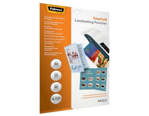 Fellowes Laminierfolien Admire Easyfold 80 Micron, 25 Stück, A4