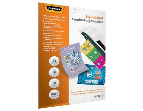 Fellowes Laminierfolien Admire Stylish matt 80 Micron, 25 Stück, A4