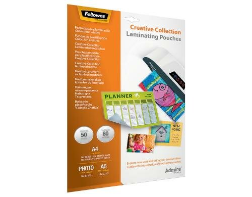 Fellowes Laminierfolien Admire CreativeColl verschiedene Formate im 50er Pack, 80Micron