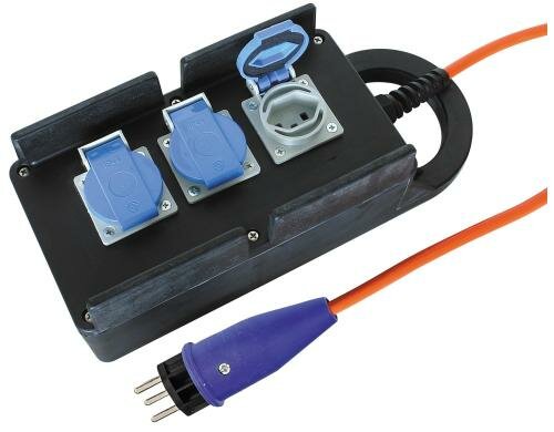 STEFFEN I-BOX Gummi Steckerleiste 3xT23 schwarz, o. Schalter, 5m, 3x2.5 mm2 PUR