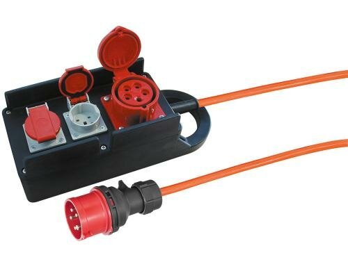 STEFFEN I-BOX Gummi Steckerleiste schwarz CEE16/5 + 2xT25, o. Schalter, 5m, PUR