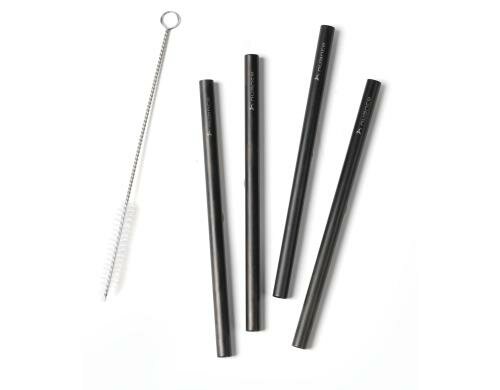 Zone Strohhalm Set Edelstahl 21.5 cm 4 Stück, inkl. Reinigungsbürste, D: 0.8 cm