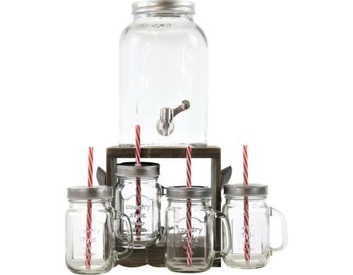 Hoff Interieur Getränkespender Country 6tlg Glas: 10x7x13cm V450ml, Flasche:15x24.5,V4l