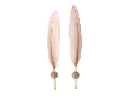 Glorex Federn mit Holzperle, 6 Stück 13 - 14 cm, beige
