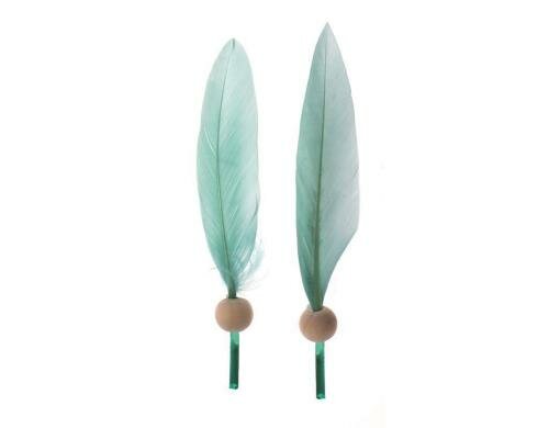Glorex Federn mit Holzperle, 6 Stück 13 - 14 cm, aqua
