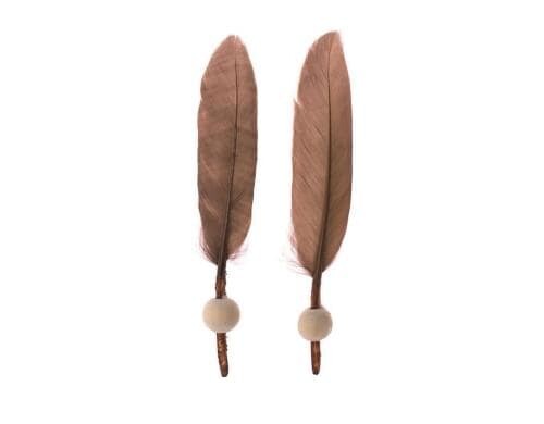 Glorex Federn mit Holzperle, 6 Stück 13 - 14 cm, braun