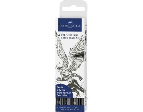Faber-Castell PITT Artist Pen Comic 4er Etui, schwarz