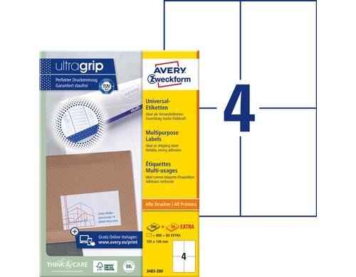 Avery Zweckform Etiketten A4, 105x148mm Packung zu 220 Blatt / 880 Etiketten