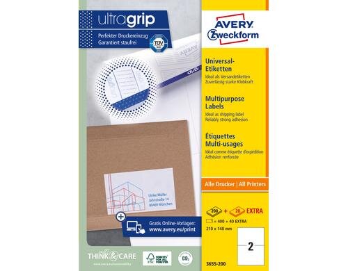 Avery Zweckform Etiketten A4, 210x148mm Packung zu 220 Blatt / 440 Etiketten