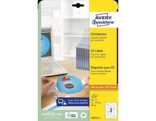 Avery Zweckform CD-Etiketten Packung zu 25 Blatt / 50 Etiketten