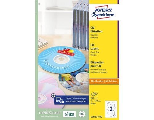 Avery Zweckform CD-Etiketten Packung zu 100 Blatt / 200 Etiketten
