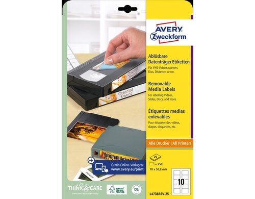 Avery Zweckform Disketten-Etiketten 70x50.8mm, 25 Blatt / 250 Etiketten