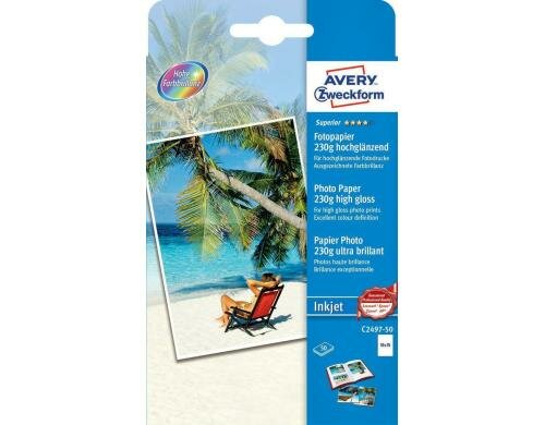 Avery Zweckform Superior Inkjet Foto Papier 10x15, 230g. Inhalt: 50 Blatt,