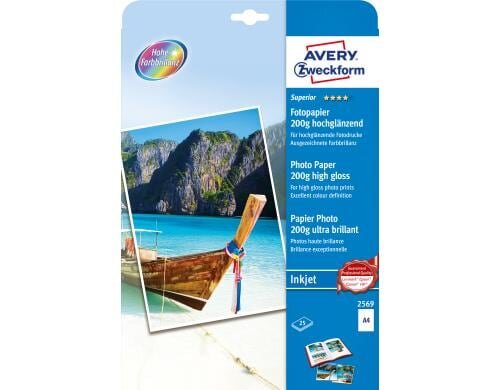 Avery Zweckform Superior Inkjet Foto Papier A4, 200g. Inhalt: 25 Blatt,
