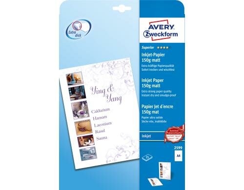 Avery Zweckform Inkjet Papier matt A4, 150g. Inhalt: 25 Blatt,