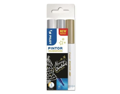 Pilot Pintor Marker Christmas Set 0.7mm, weiss, gold, silber