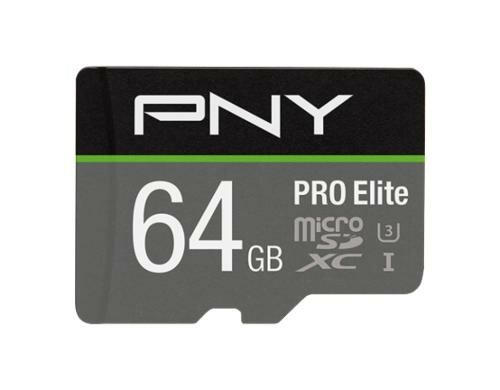 PNY microSDXC Card PRO Elite UHS-I U3 64GB inkl. SD-Adapter, Lesen: 100MB/s