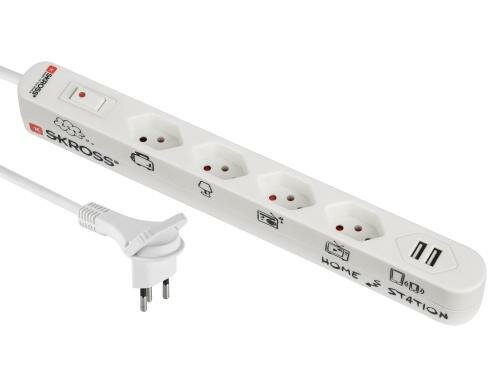 Steckdosenleiste Home Station 4xT13 quer 2xUSB 3.4A, mit Schalter, 1.5m Kabel, weiss